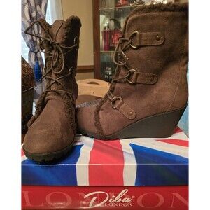 Diba London Boots Women 10 NEW Brown Wedge Lace-up
